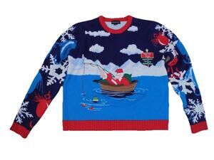 Blizzard Bay Santa Fishing Boat Ugly Christmas Sweater mens size Large